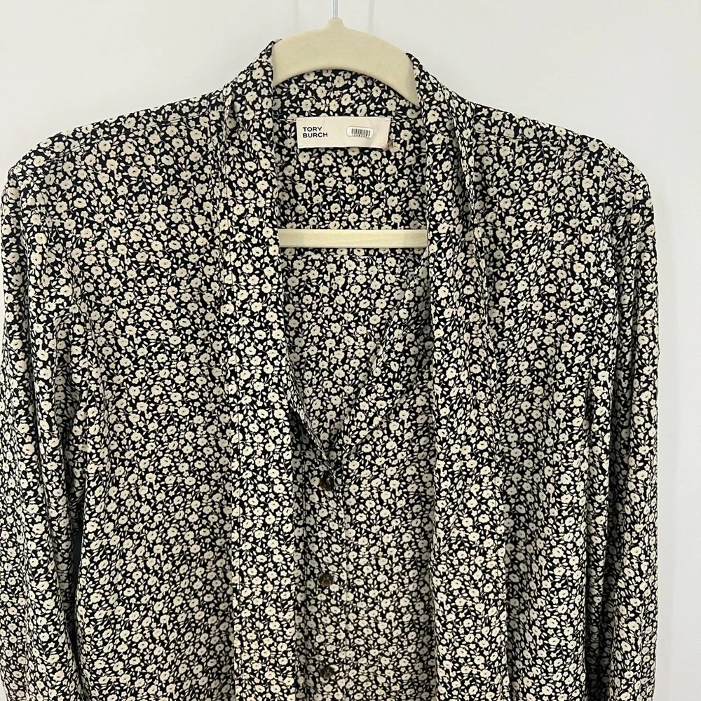 Tory Burch ditsy floral silk tie blouse